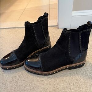Free People Black Suede and Patent Leather Ankle Boots